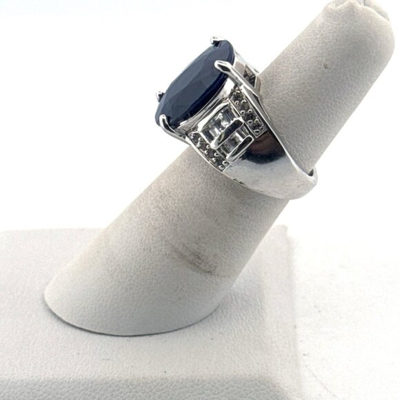 Estate Sterling Silver 925 Ring Size 5 Oval Royal Blue Gemstone 9.7g Statement - Picture 3 of 8